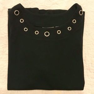 QF boat neck black top embellished with sparkly grommets (2X)